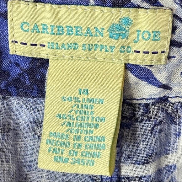 CARIBBEAN JOE‎ Tropical Floral Linen Blend Cargo Shorts, Size 14 - Picture 6 of 7
